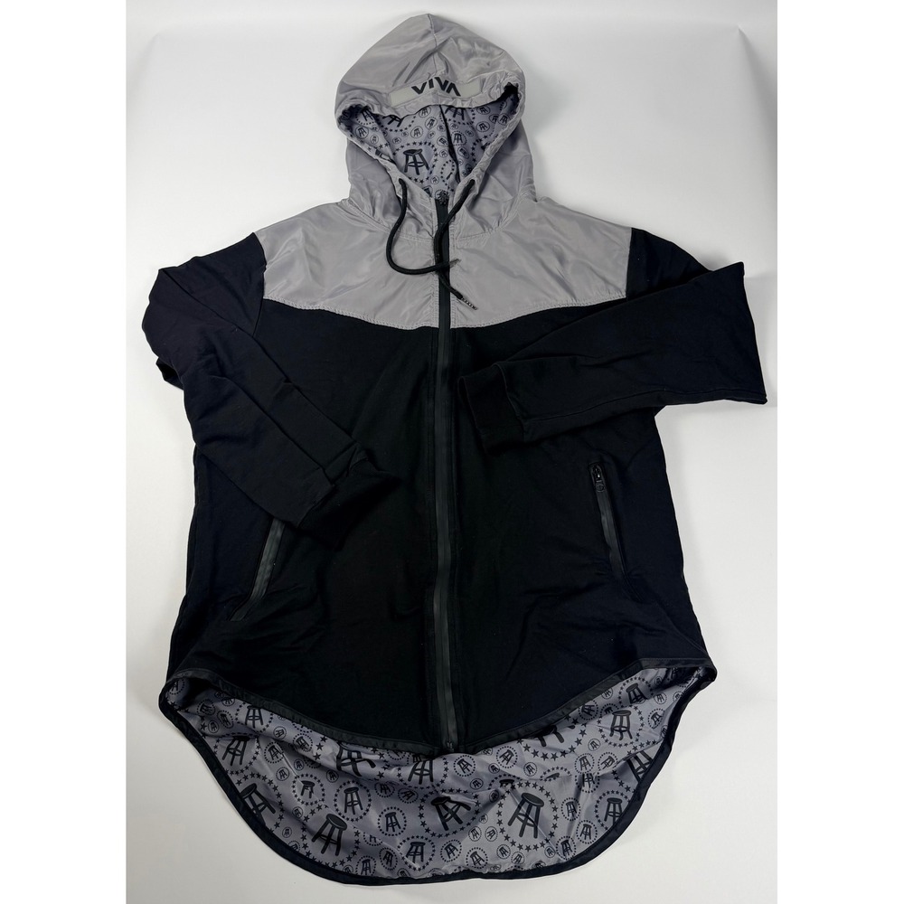 Barstool Sports Men's XL‎ Viva Windbreaker Jacket Black Silver Full Zip Hoodie